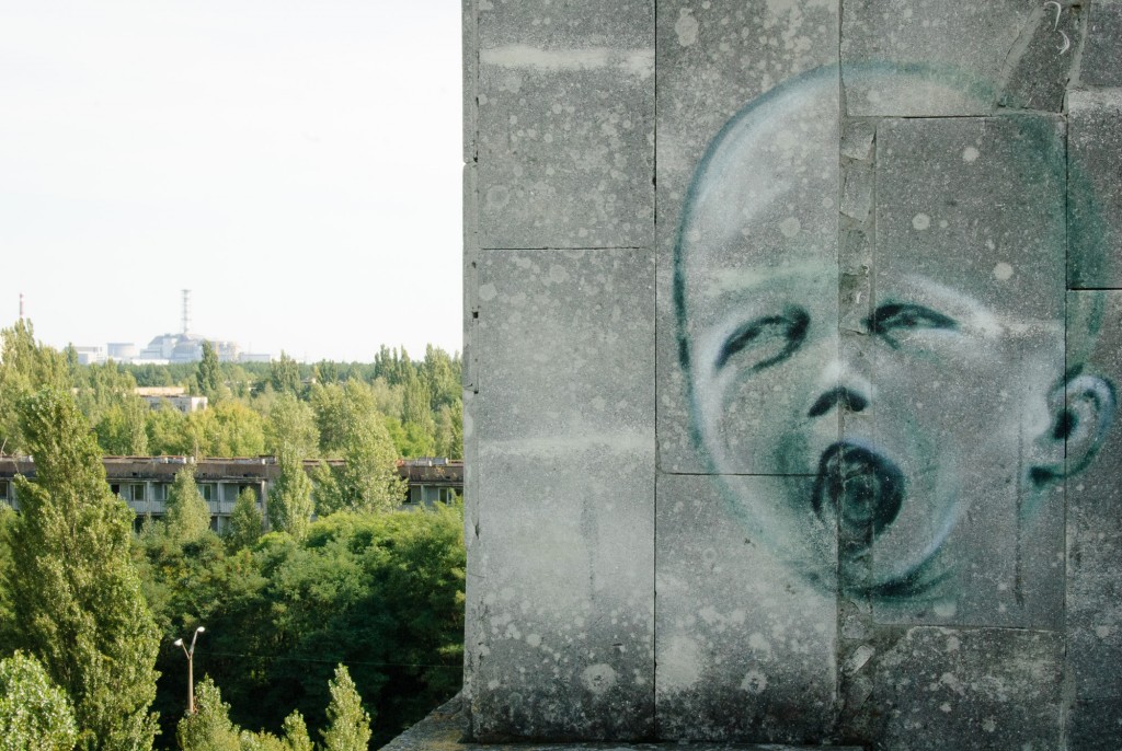 Pripyat 2006 in Chernobyl Zone with Chernobyl Nuclear Powerplant in the background