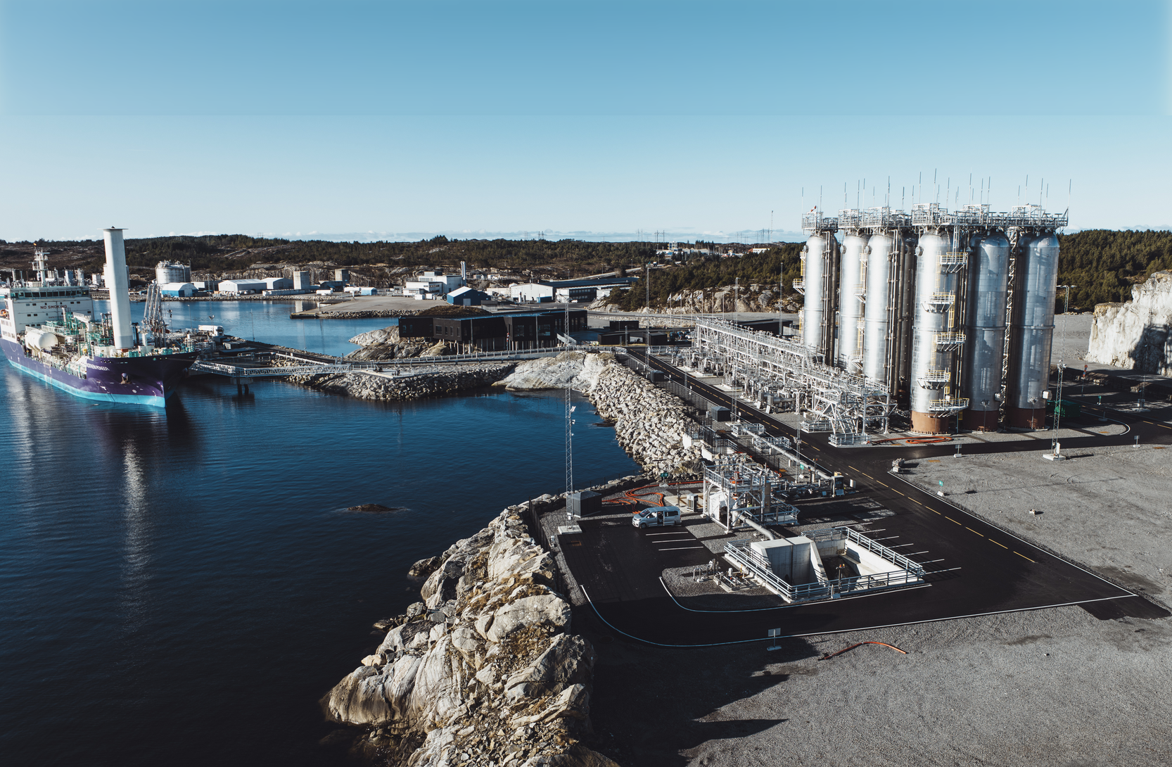 A CO2 receiving station at Øygarden, Norway, part of the country’s Longship CCS project. 