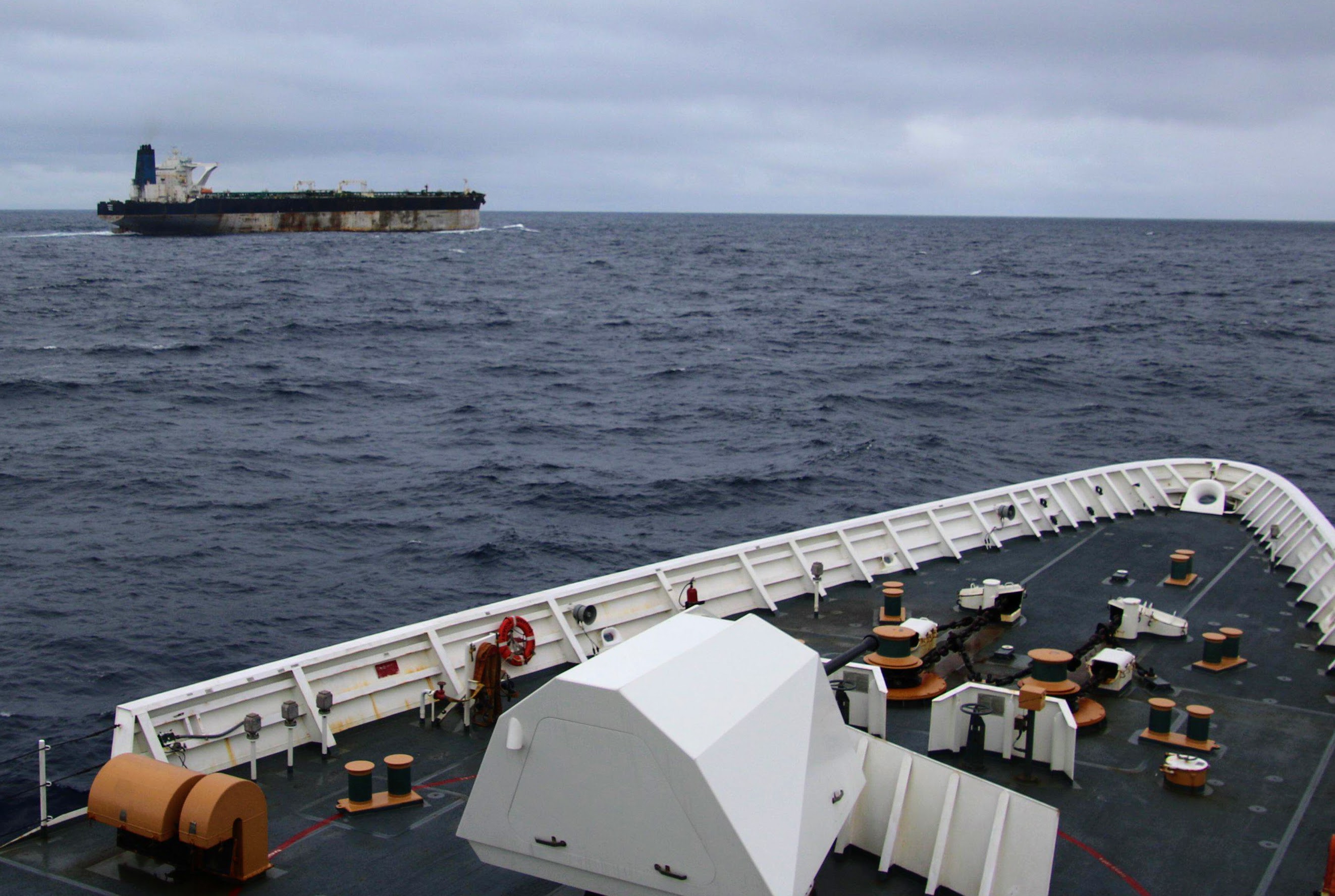 The tanker Marinera, as seen from a U.S. Coast Guard vessel. Photo: US European Command / X
